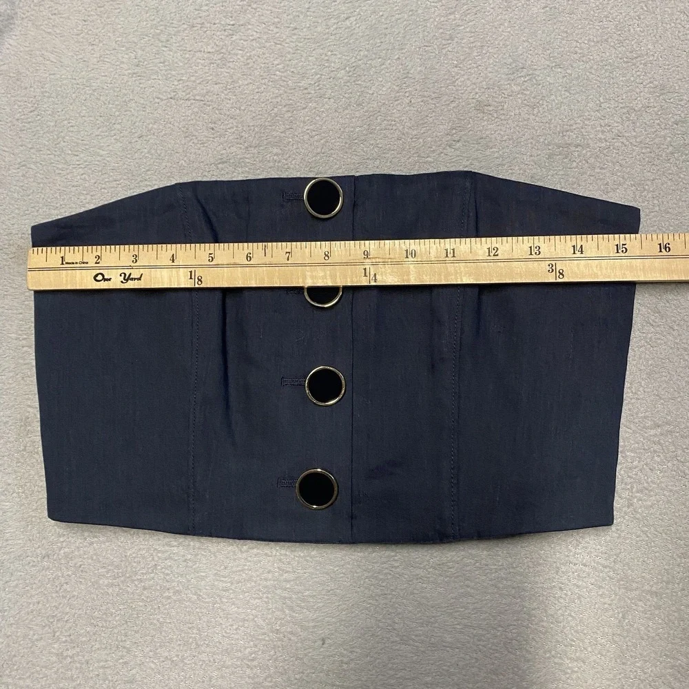 Veronica Beard Ziene Strapless Tube Top Size 2 Navy Linen Blend Zip Back - Picture 5 of 7